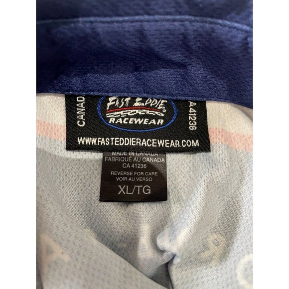Fast Eddie Drive star Racing Button Up Shirt Men's Size XL Short Sleeve blue red - Picture 6 of 10